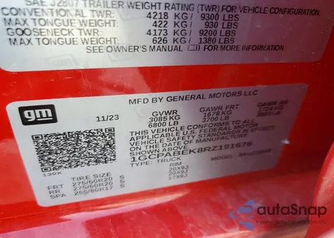 2024 Chevrolet Silverado C1500 Custom z USA, uszkodzony, nr VIN 1GCPABEK8RZ191676